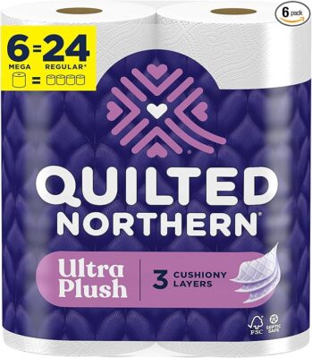 Quilted Northern Ultra Plush Toilet Paper, 6 Mega Rolls = 24 Regular Rolls, 3X Thicker*, 3 Ply Soft Toilet Tissue